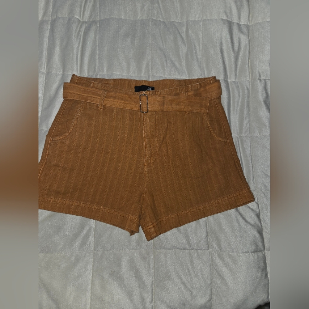 Kut from the Kloth Belted Stripe Shorts Size 6 Rust Brown High Rise